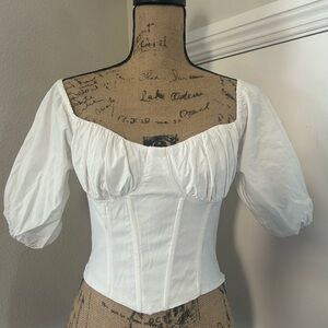 Astr White Puff Sleeve cotton Corset Blouse